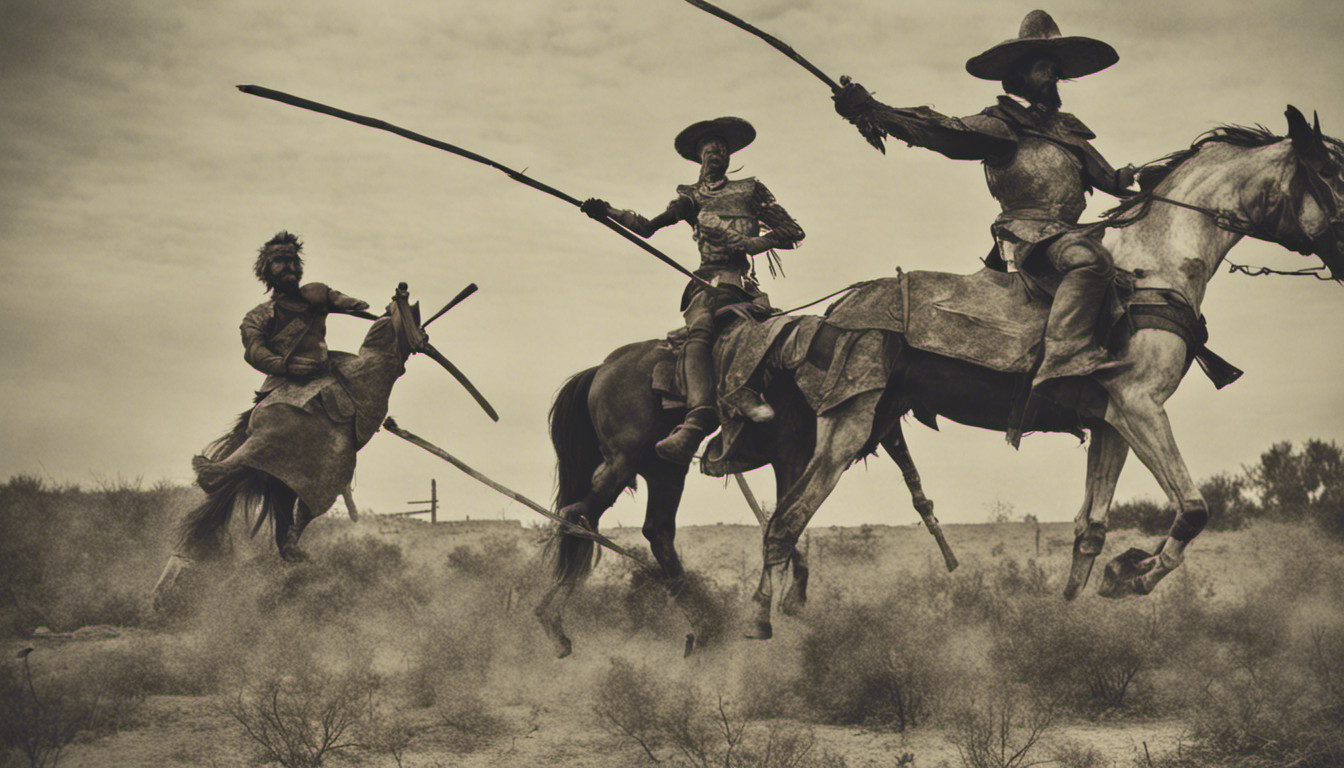 Don Quixote and Sancho fighting 