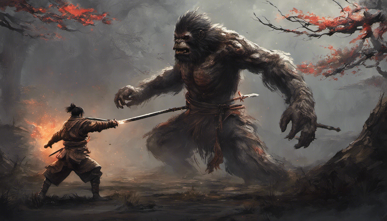 Sekiro fighting Gaurdian Ape