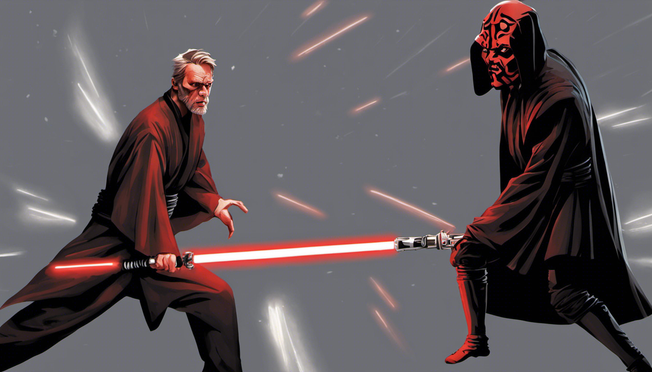 Darth Maul and Obi Wan duels with lightsaber