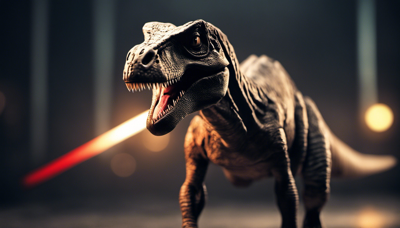 T-rex holding a lightsaber 