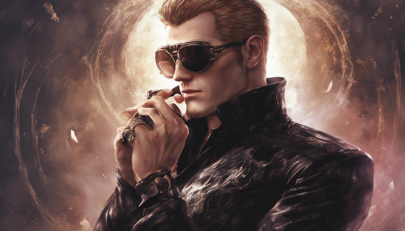 Wesker holding his sunglasses 