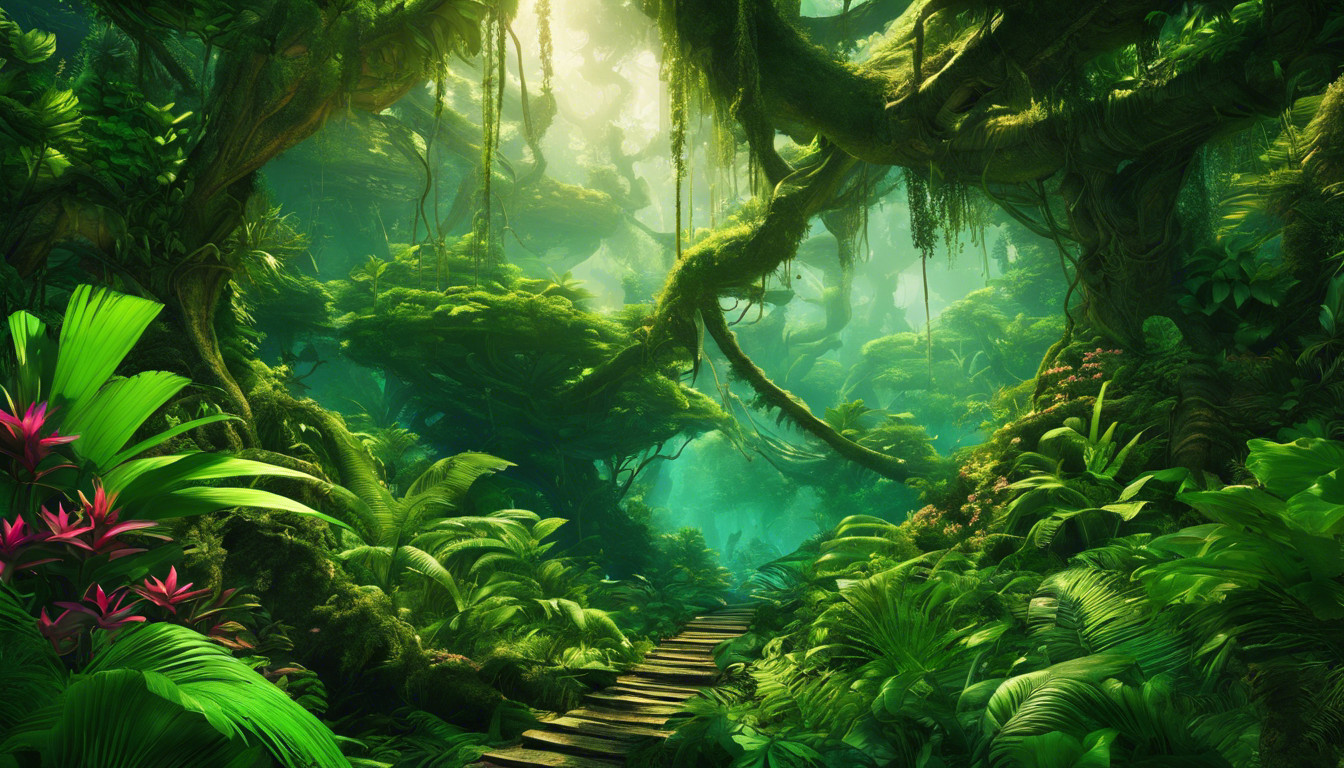 Lush exotic alien forest