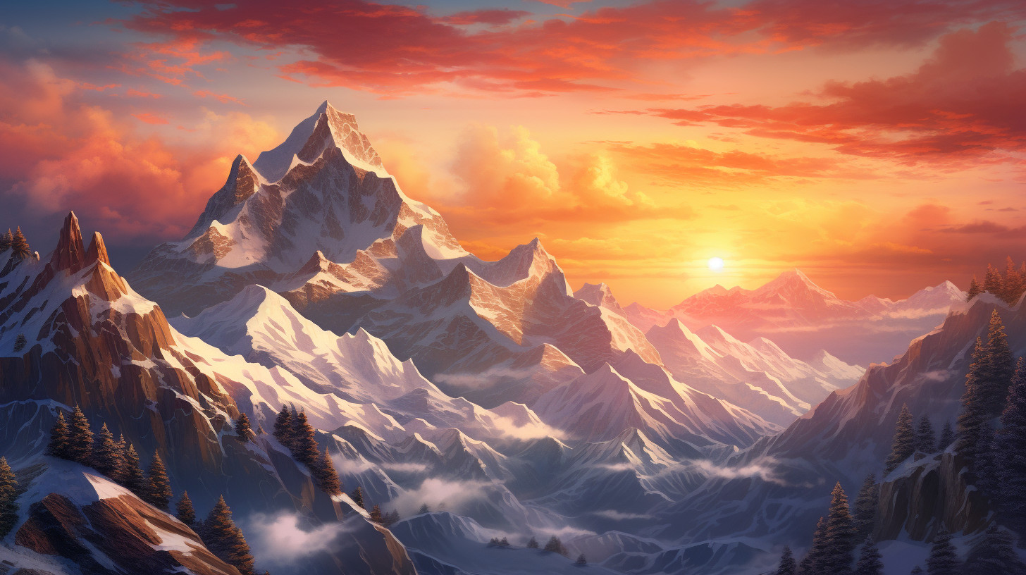 Mountains at sunset with snow
