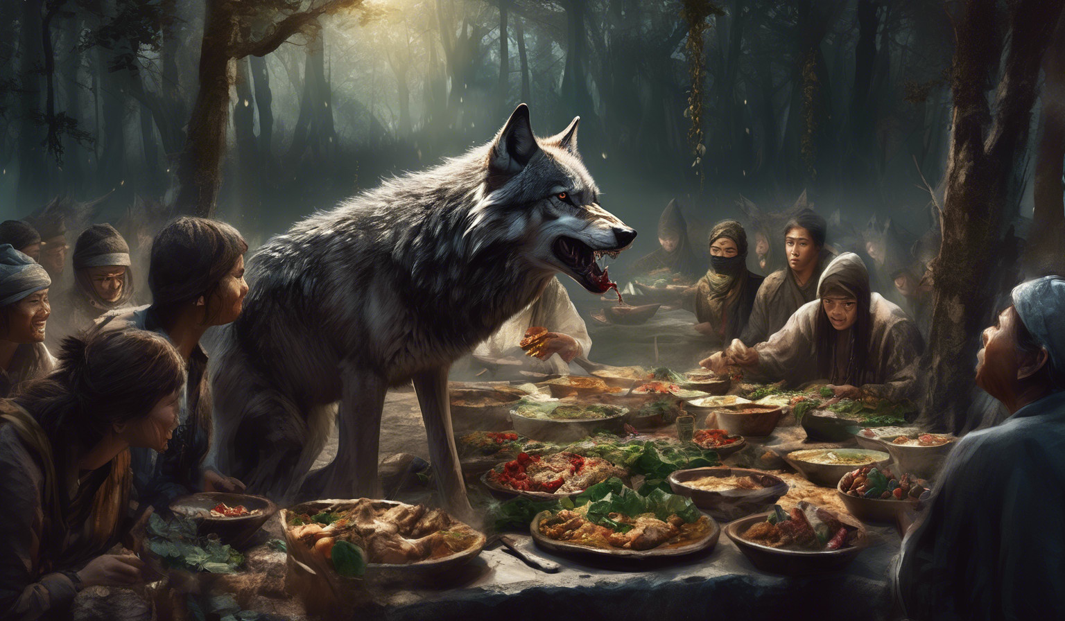 A wolf is eating people