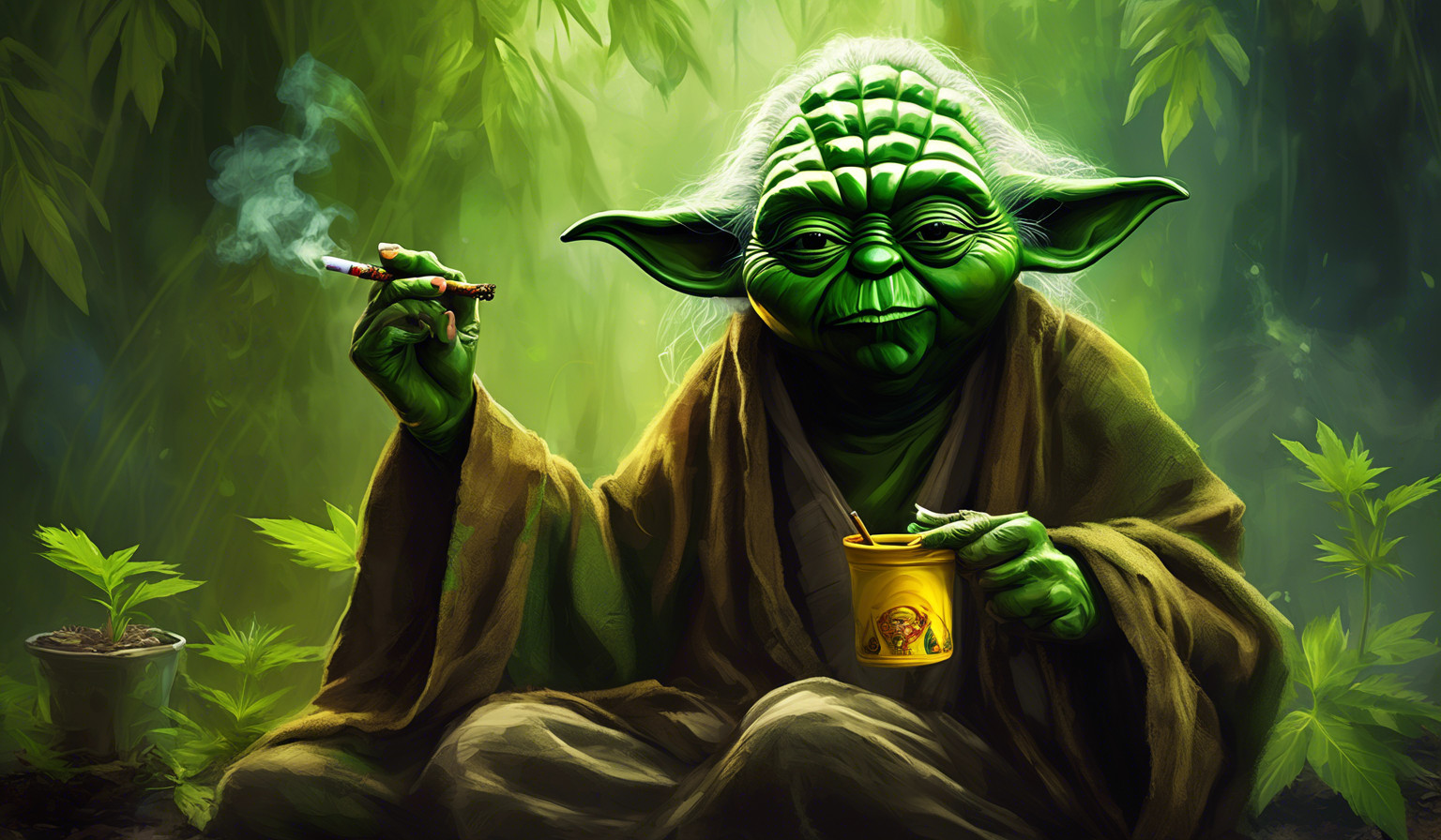 Rasta yoda smoking weed