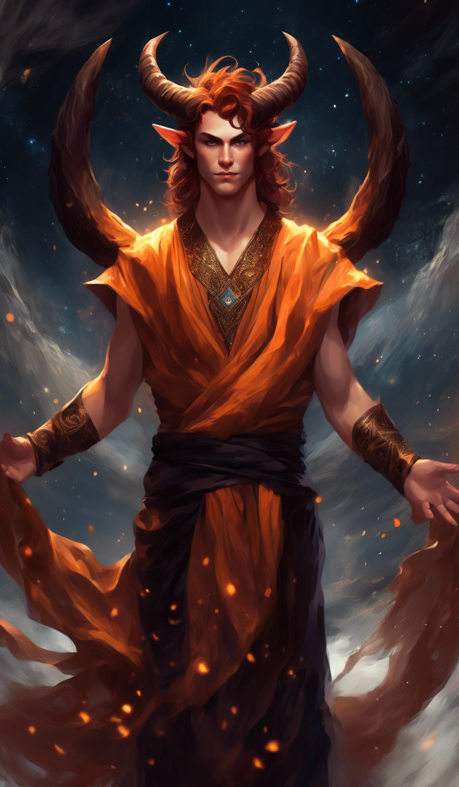 Young Satyr Wizard with black horns and auburn robes