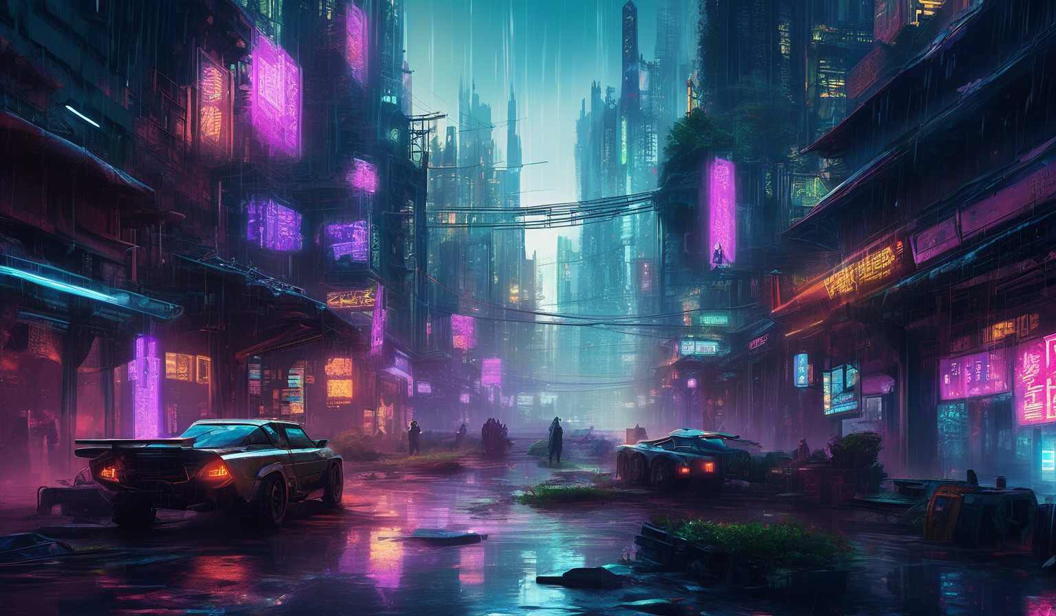 Neon Drenched Cyberpunk Cityscape - AI Wallpapers