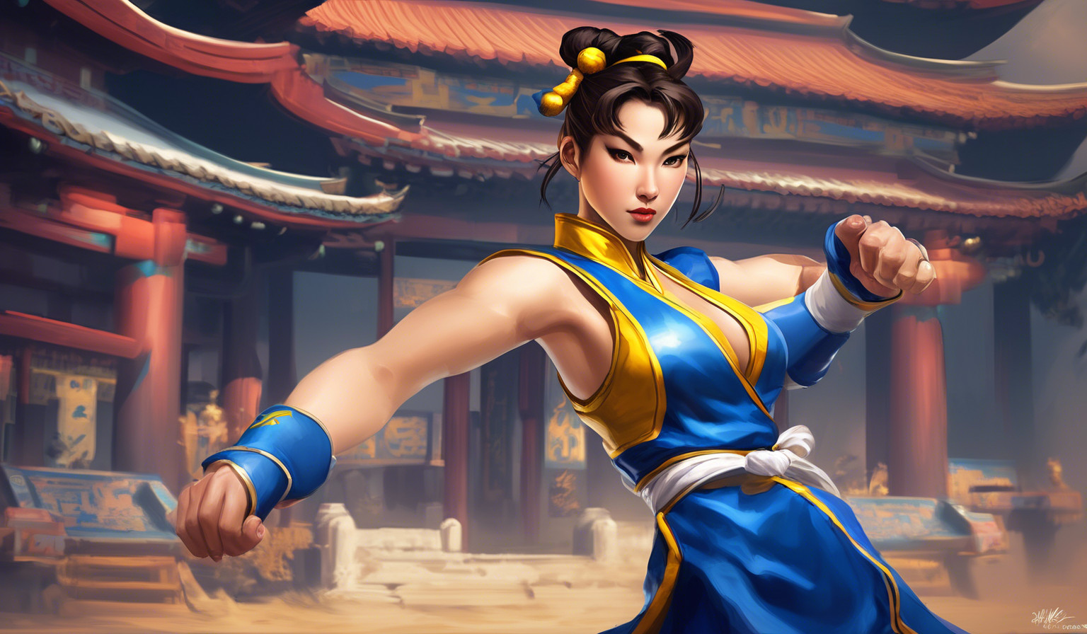 Chun Li in Striking Battle Stance Art - AI Wallpapers