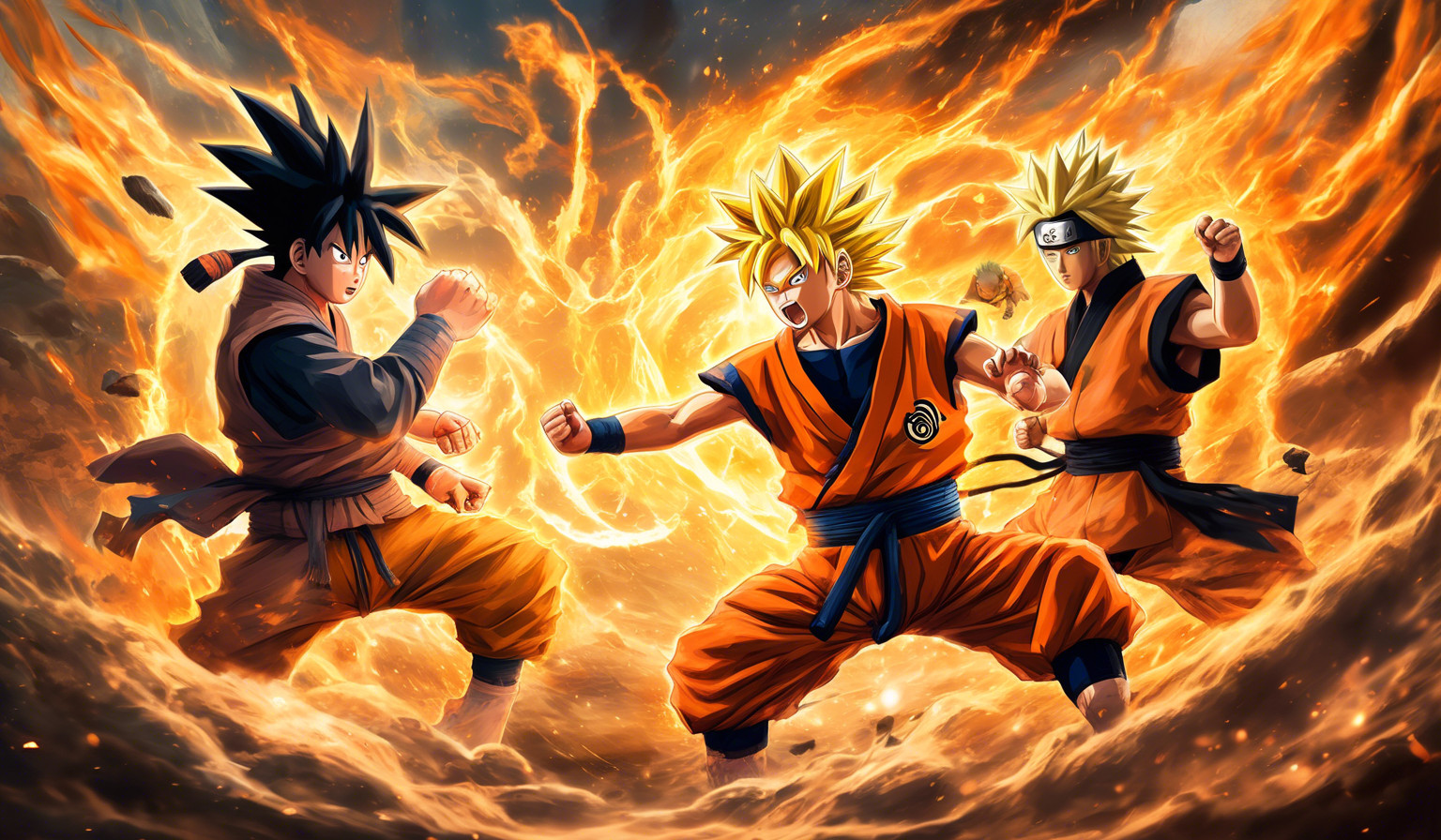 goku vs Naruto in a tournament battle in their final forms with Naruto having kurama and goku with shinron