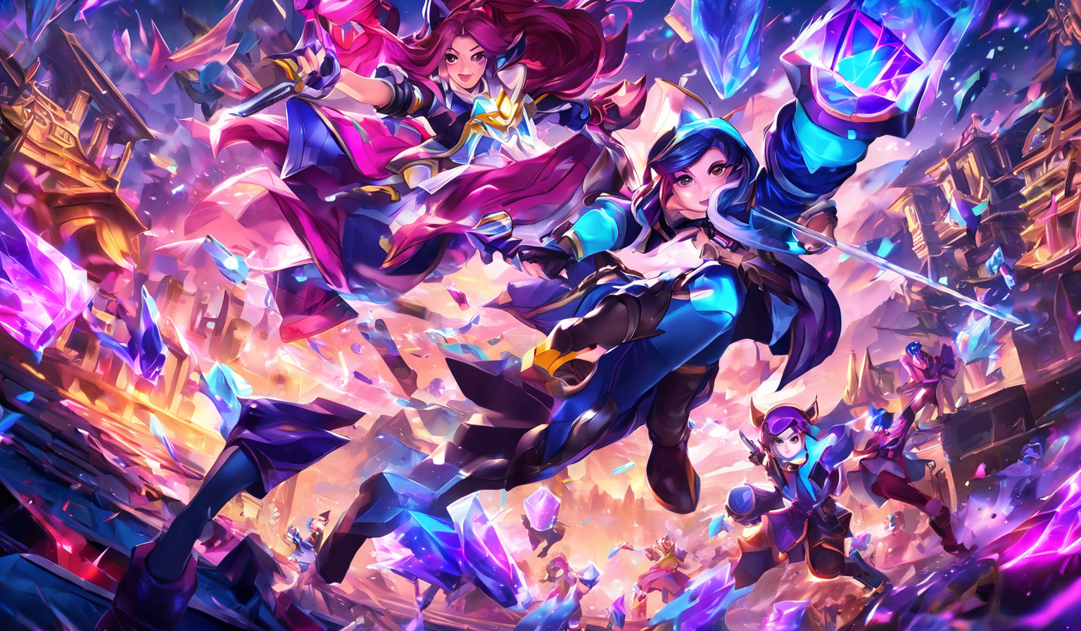 creame un wallpaper de valorant y league of legends