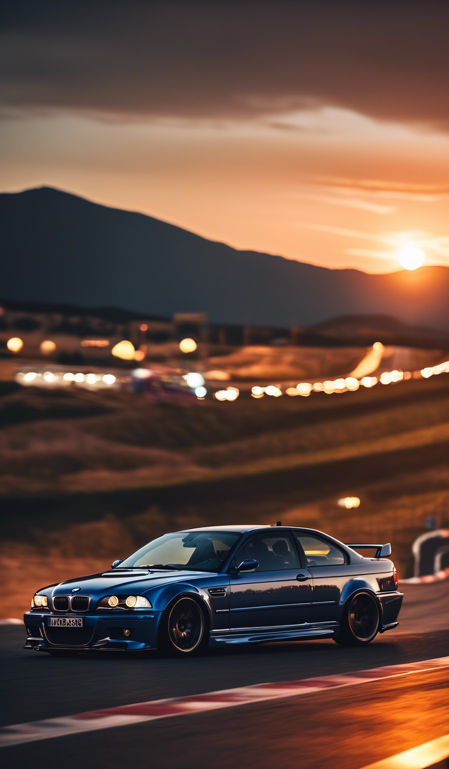 A bmw m3 e46 chasing after a sunset.