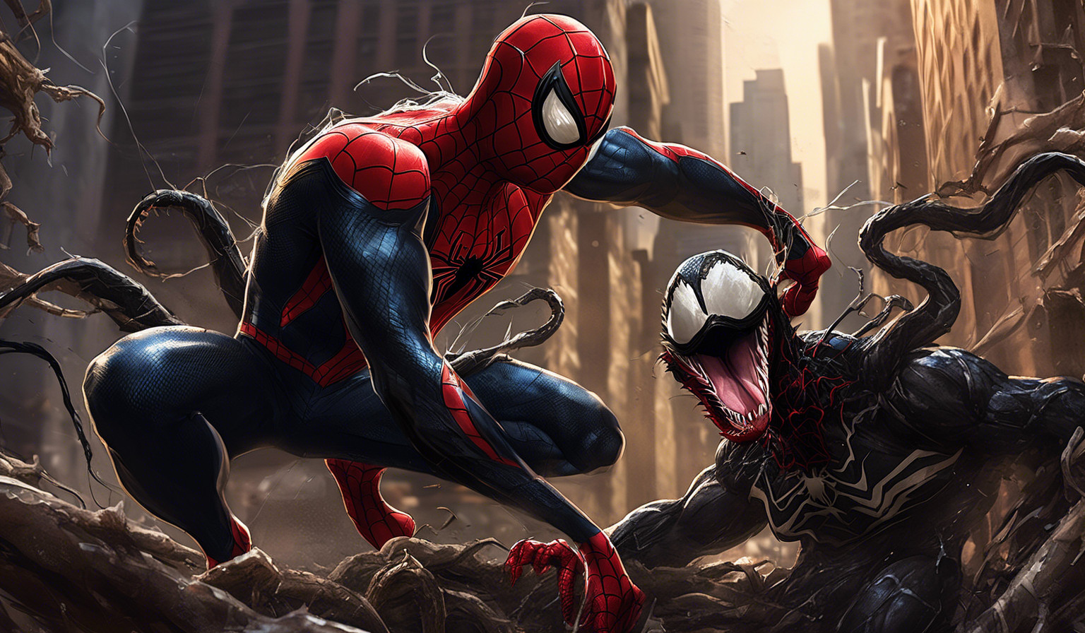 Spiderman peleando con venom