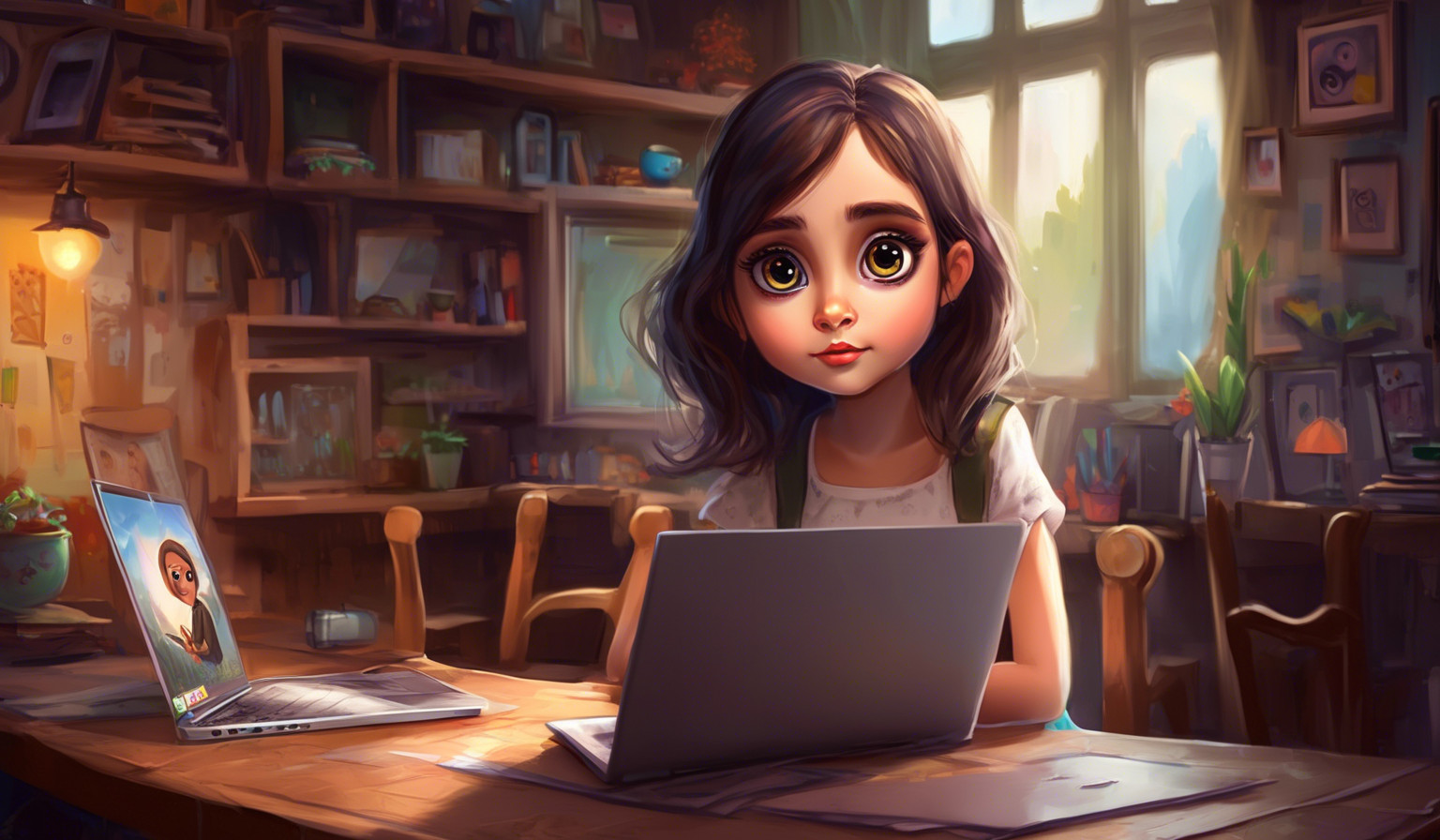 laptop girl cute big eyes