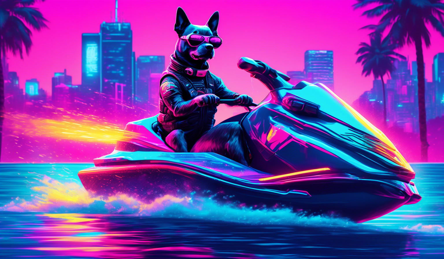 dog riding a jetski