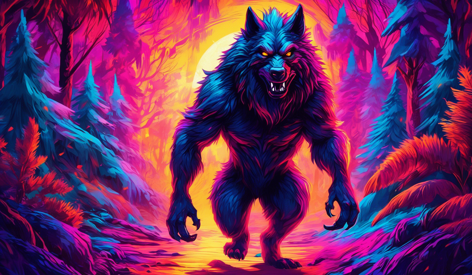 Werewolf with a vibrant trippy background 