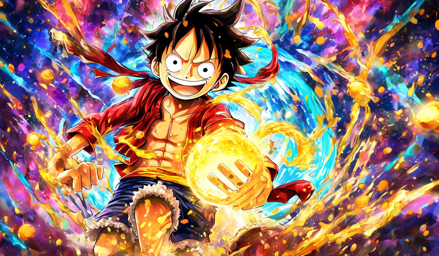 Luffy in Epic Battle with Elemental Energy - AI Wallpapers