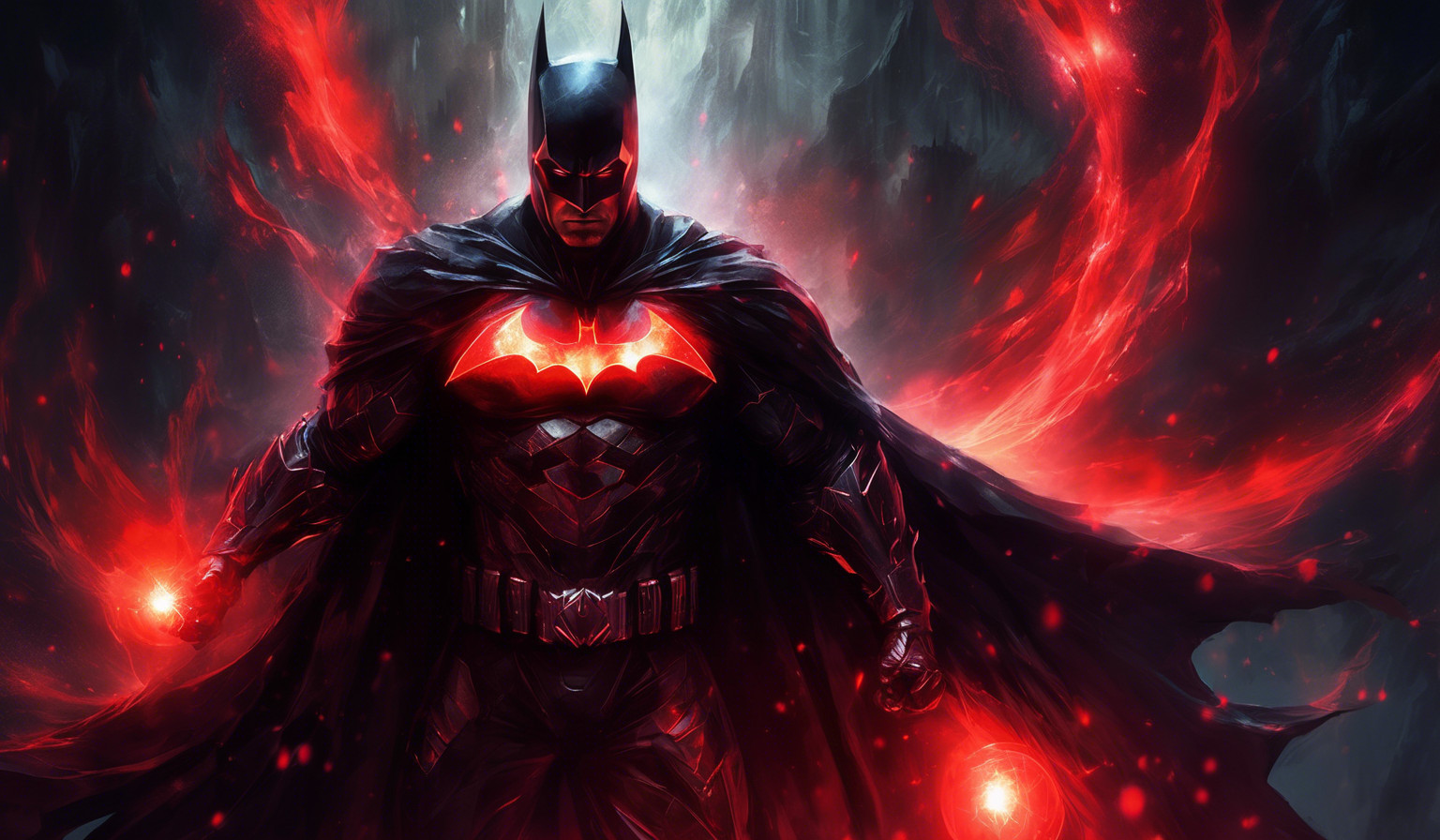 Evil Batman with a glowing red aura