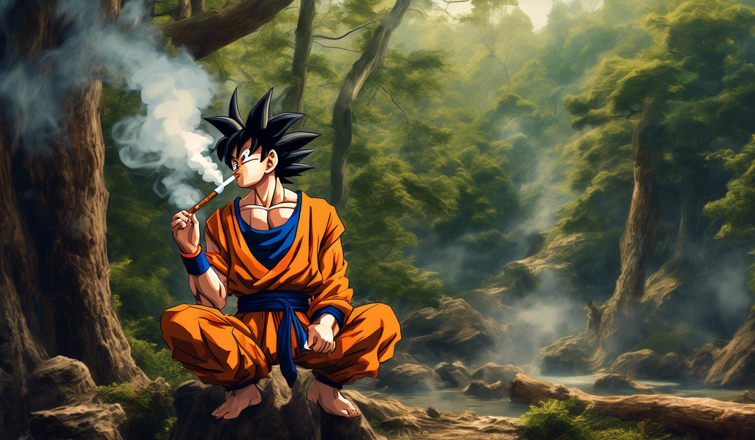 Goku smoking a backwood