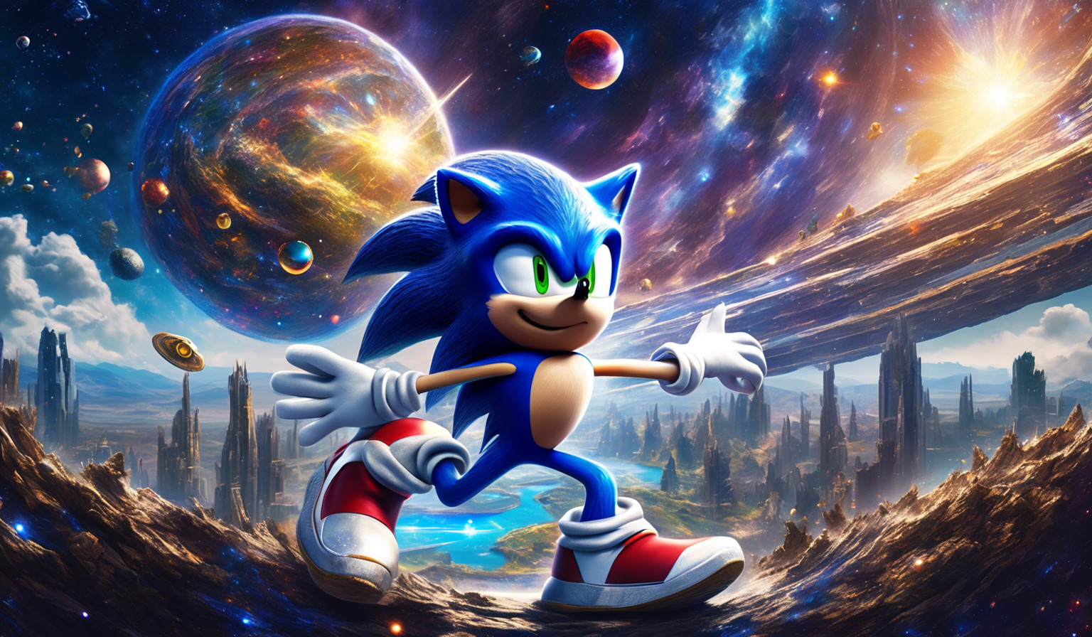 Sonic the hedgehog with the universe as a body