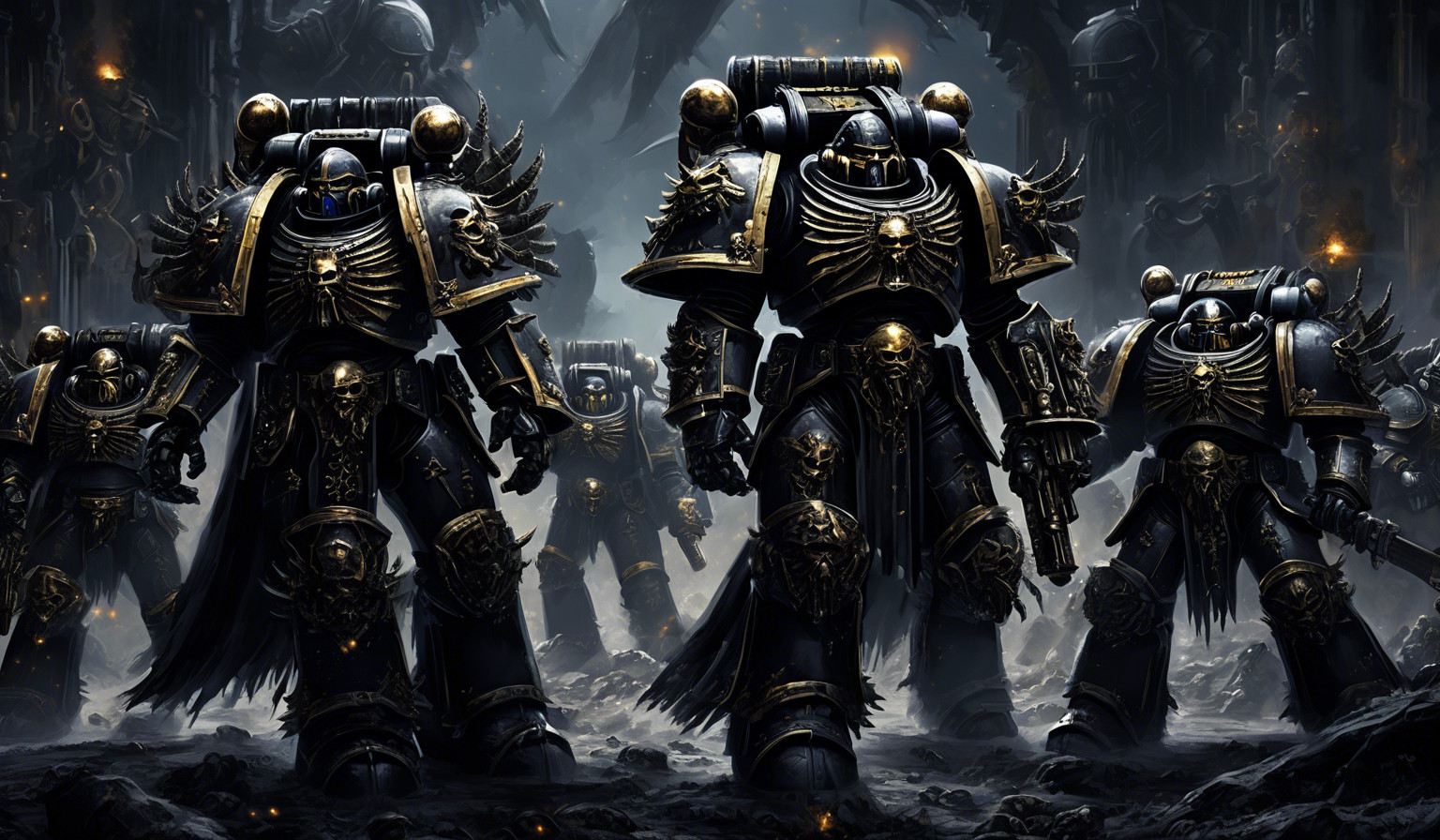 warhammer 40,000 space marines in intricate black demon armor