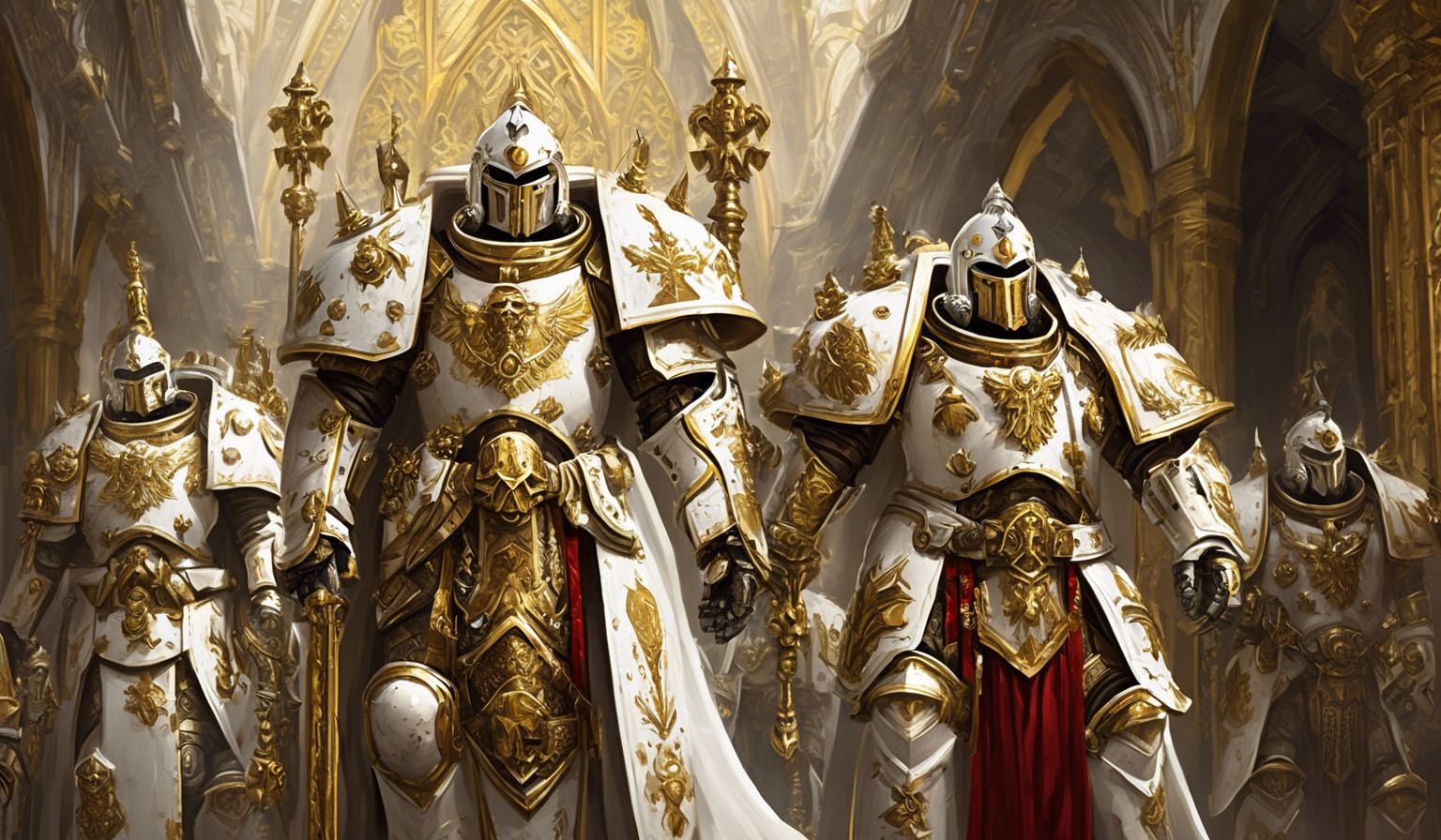 warhammer 40,000 custodes in ornate white armor