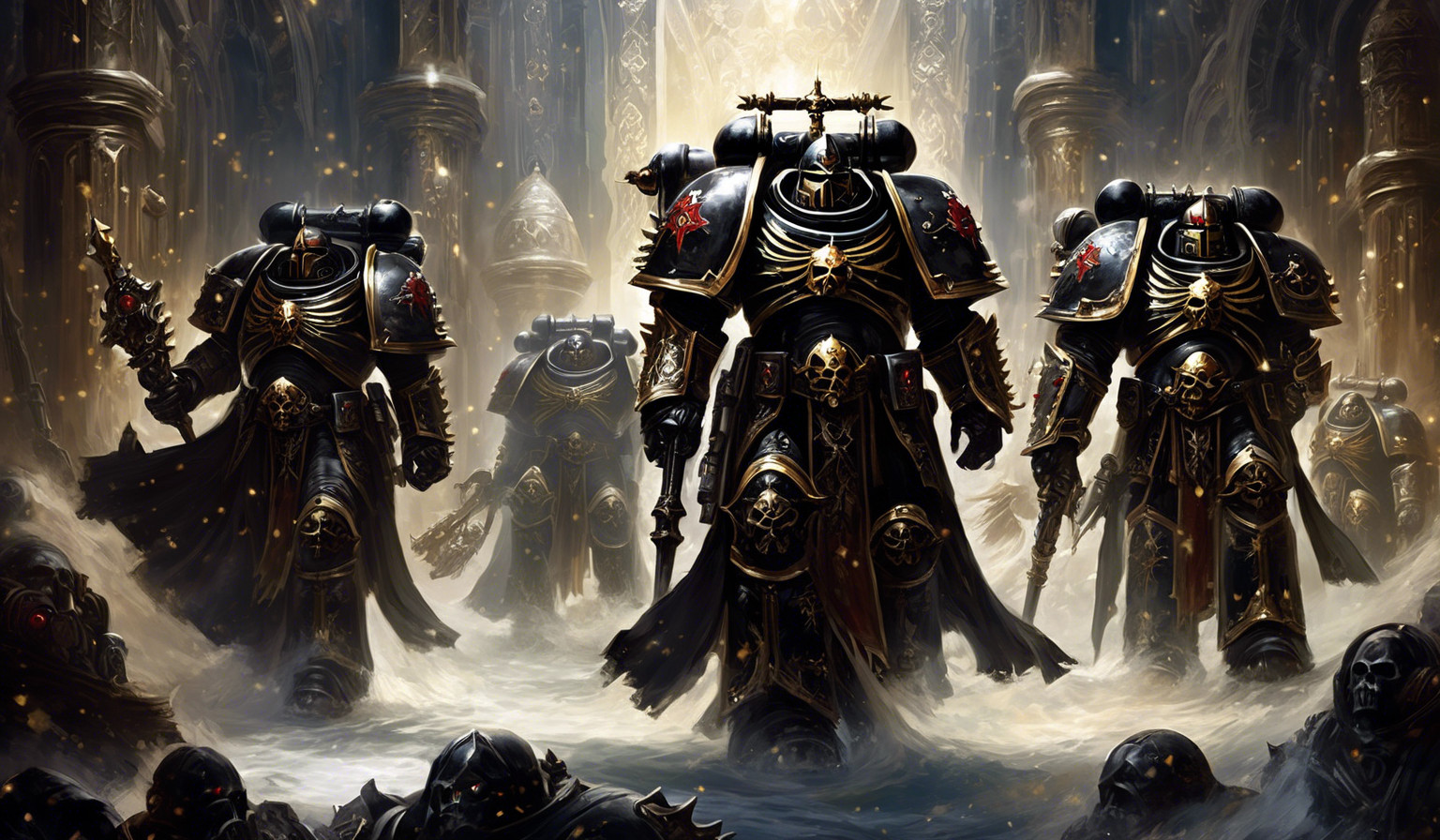 Warhammer 40,000 space marine black templars in ornate armor