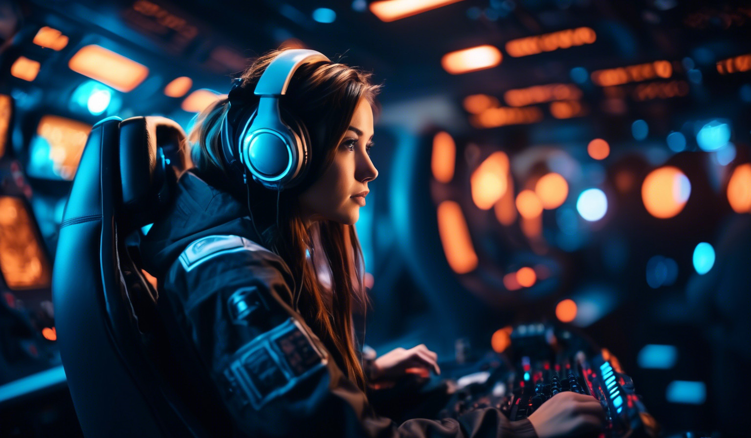 girl gamer in spacecraft