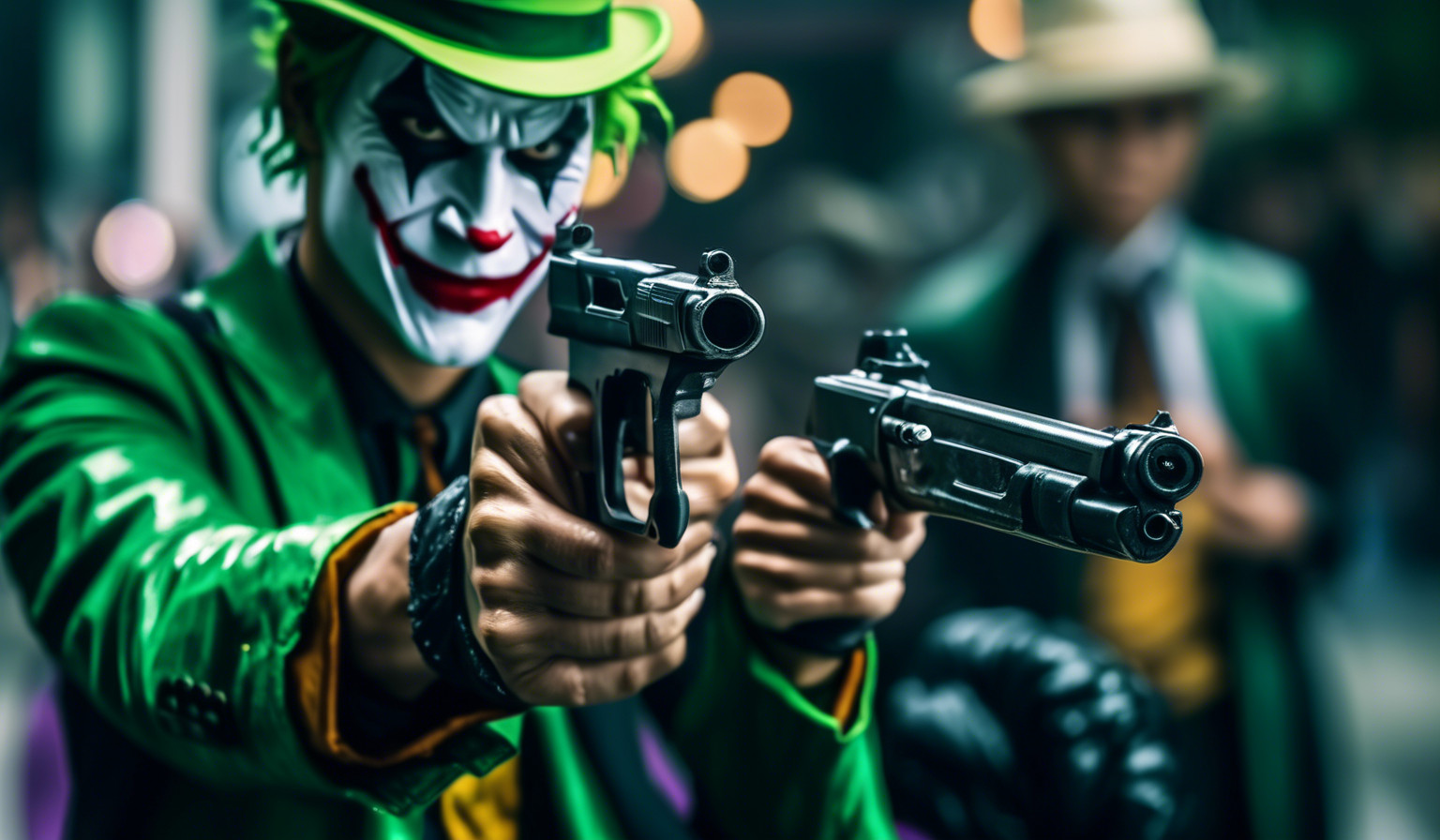 the joker  fighting zoro with  a gun 