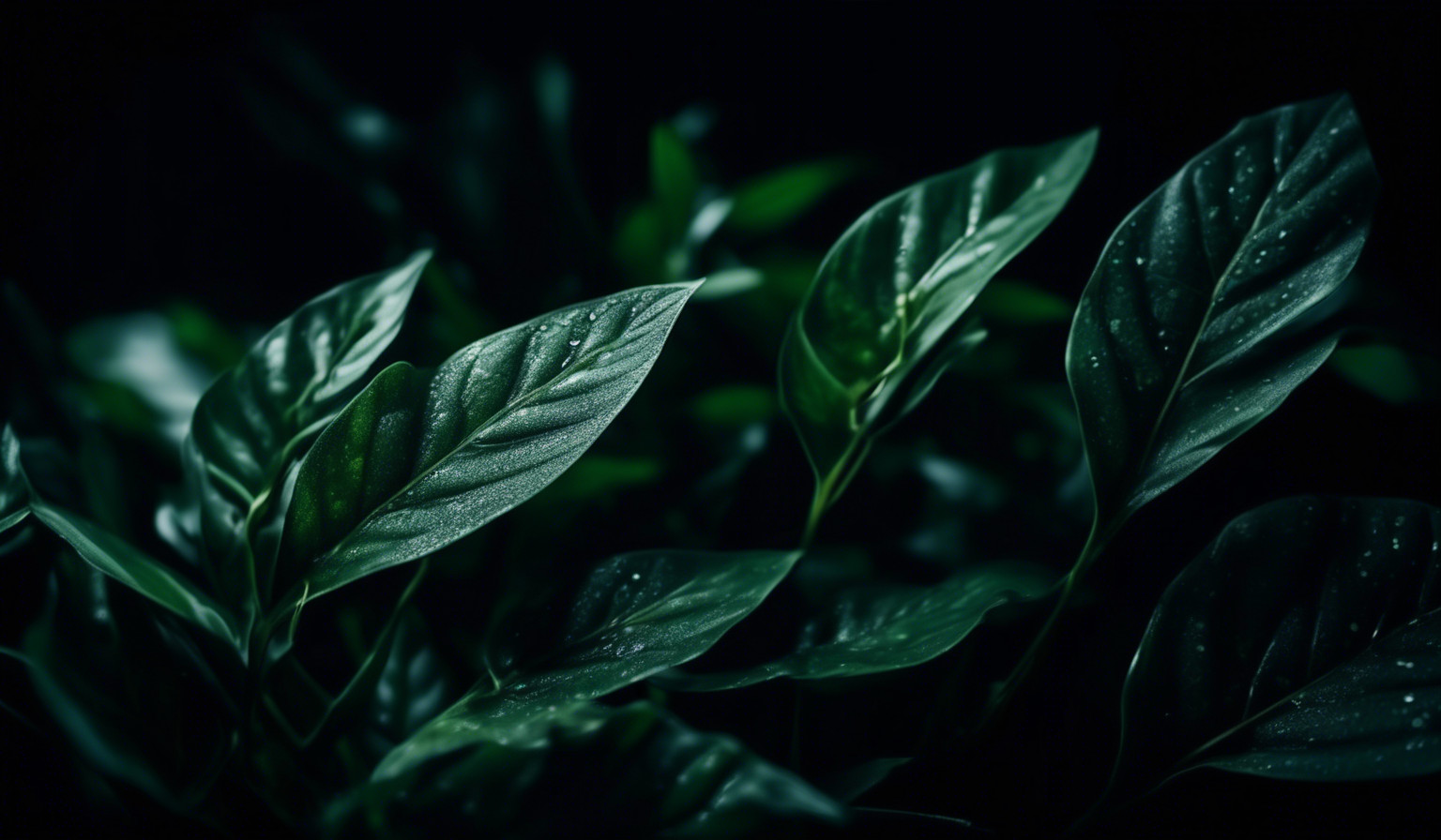 horizontal plant leaves black background