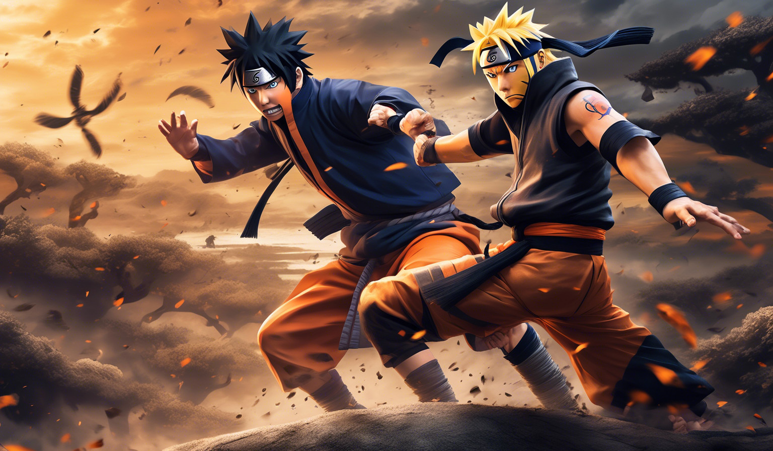 CREATE AN IMAGE OF NARUTO FIGHTING SASUKE