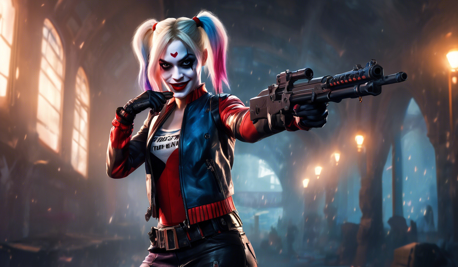 Harley Quinn holding a gun in her hand