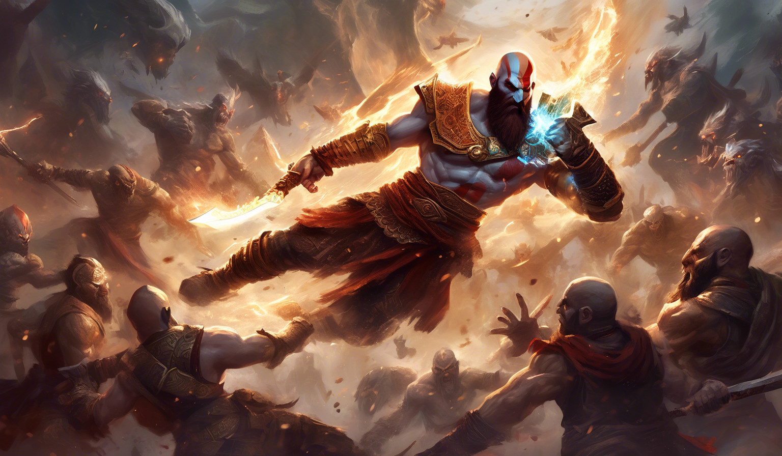 Kratos fighting demons with a glock 26