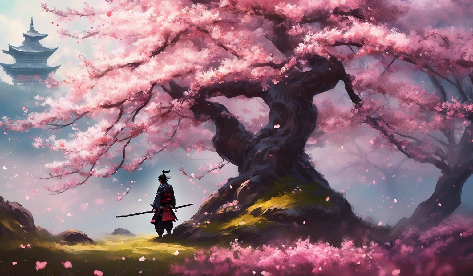 A samurai under a Cherry Blossem tree