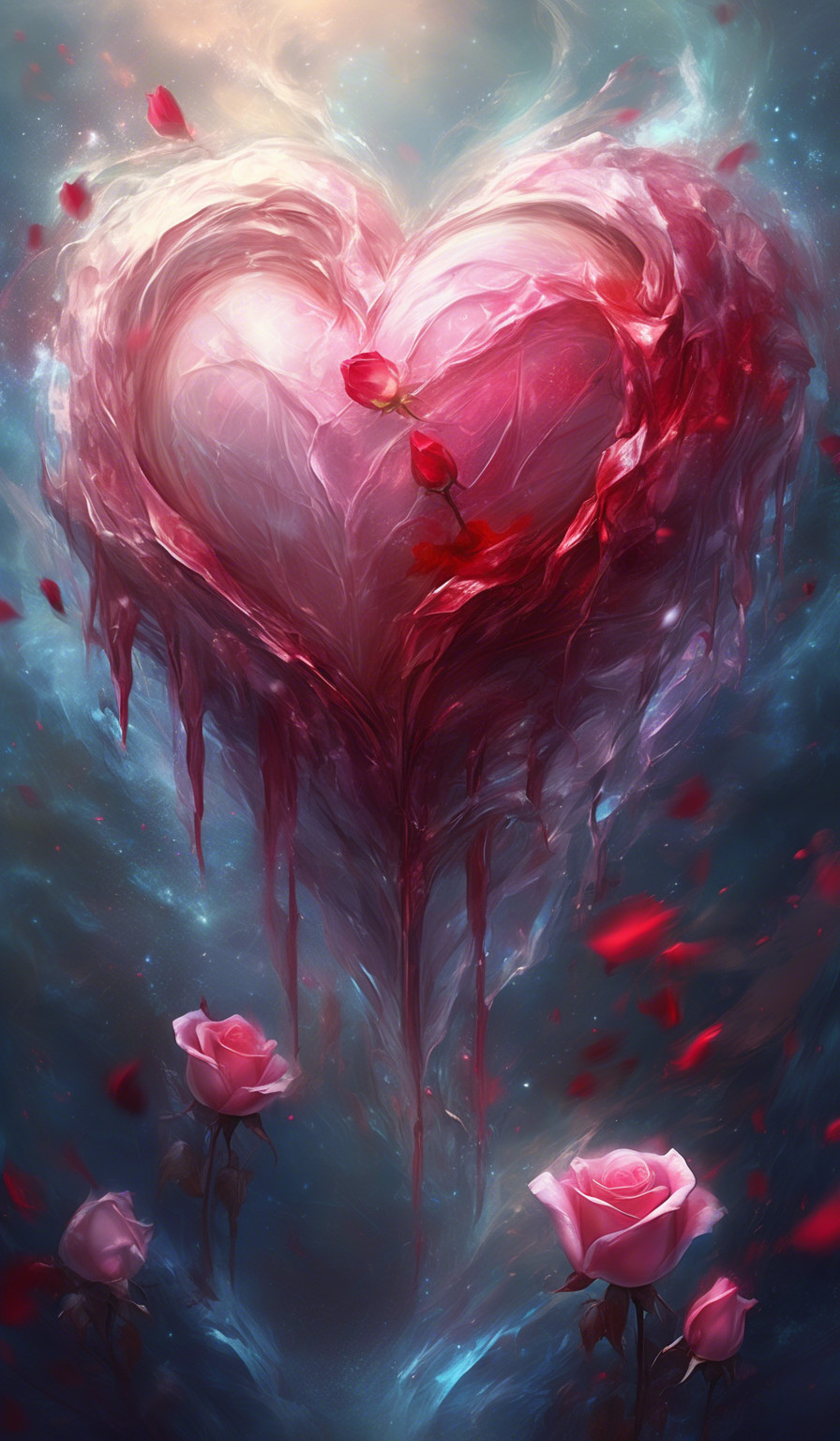 Beautiful rose bleeding and dieing wrapped around a heart. 