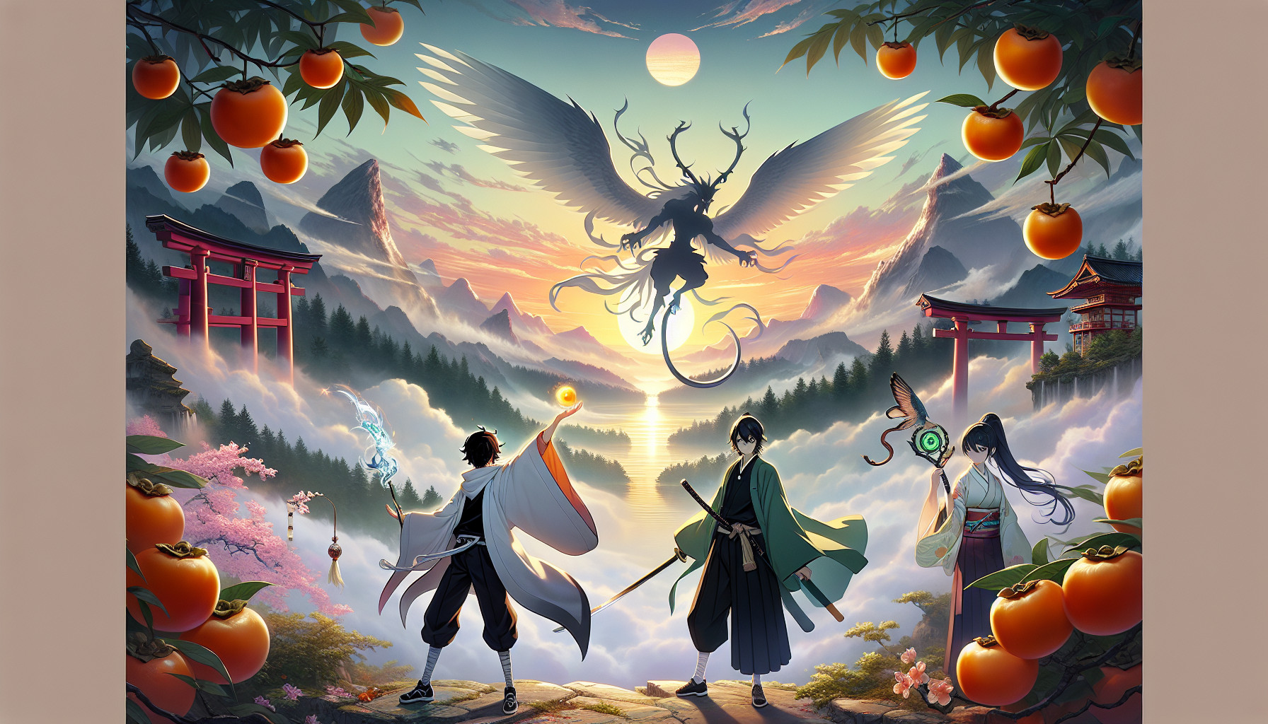 ¡Claro! Aquí tienes una descripción extremadamente detallada de un fondo de pantalla que combine todos esos animes y personajes en una composición épica, armónica y visualmente impactante:---