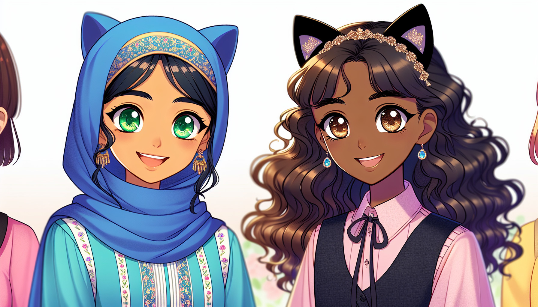 anime girls with cat ears and cute