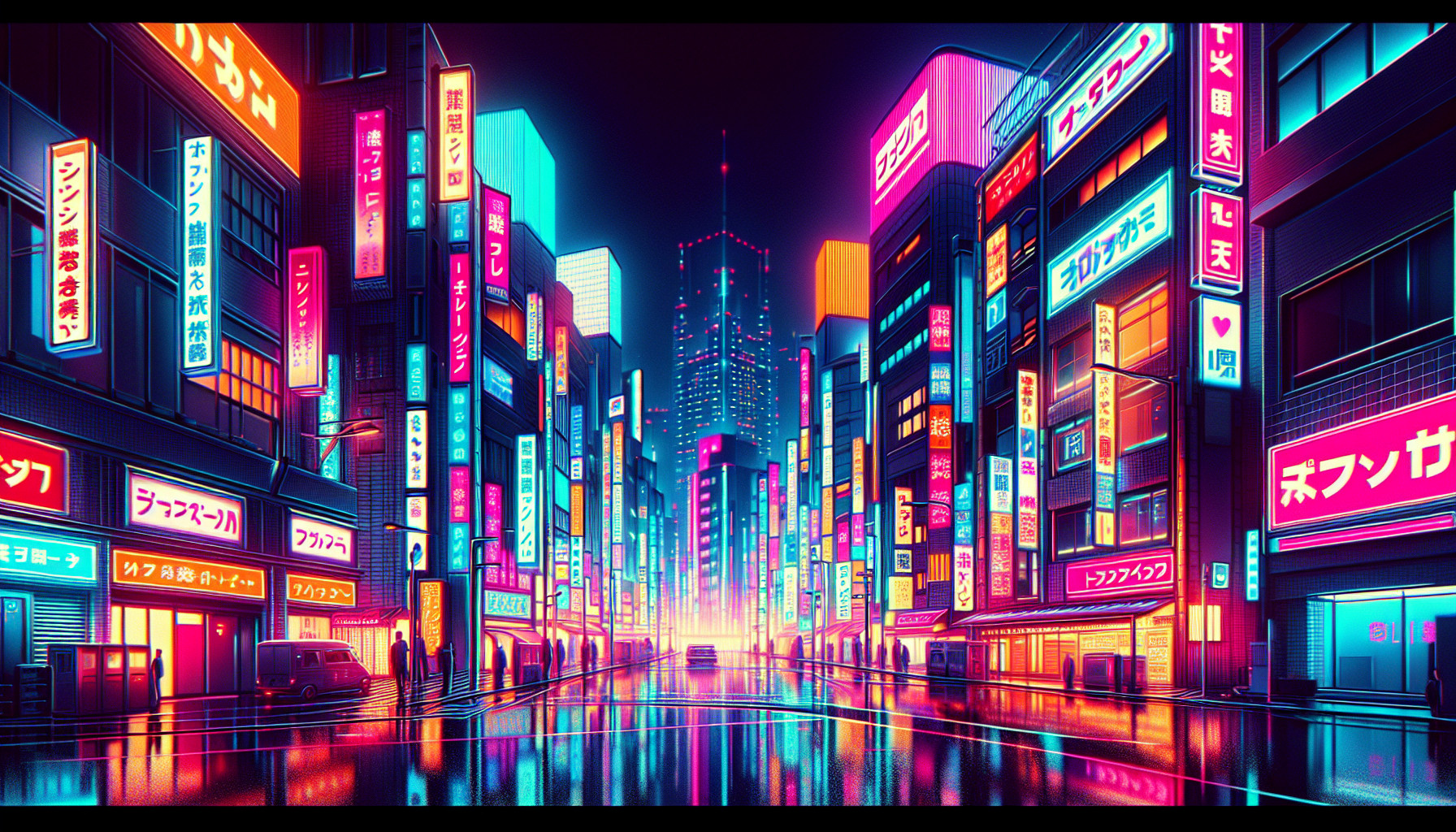 draw tokyo city with neon