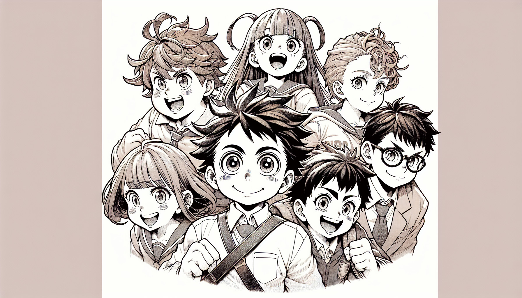 I want an image of anime character shinchan with his friends of the kasukabe group looking towards us