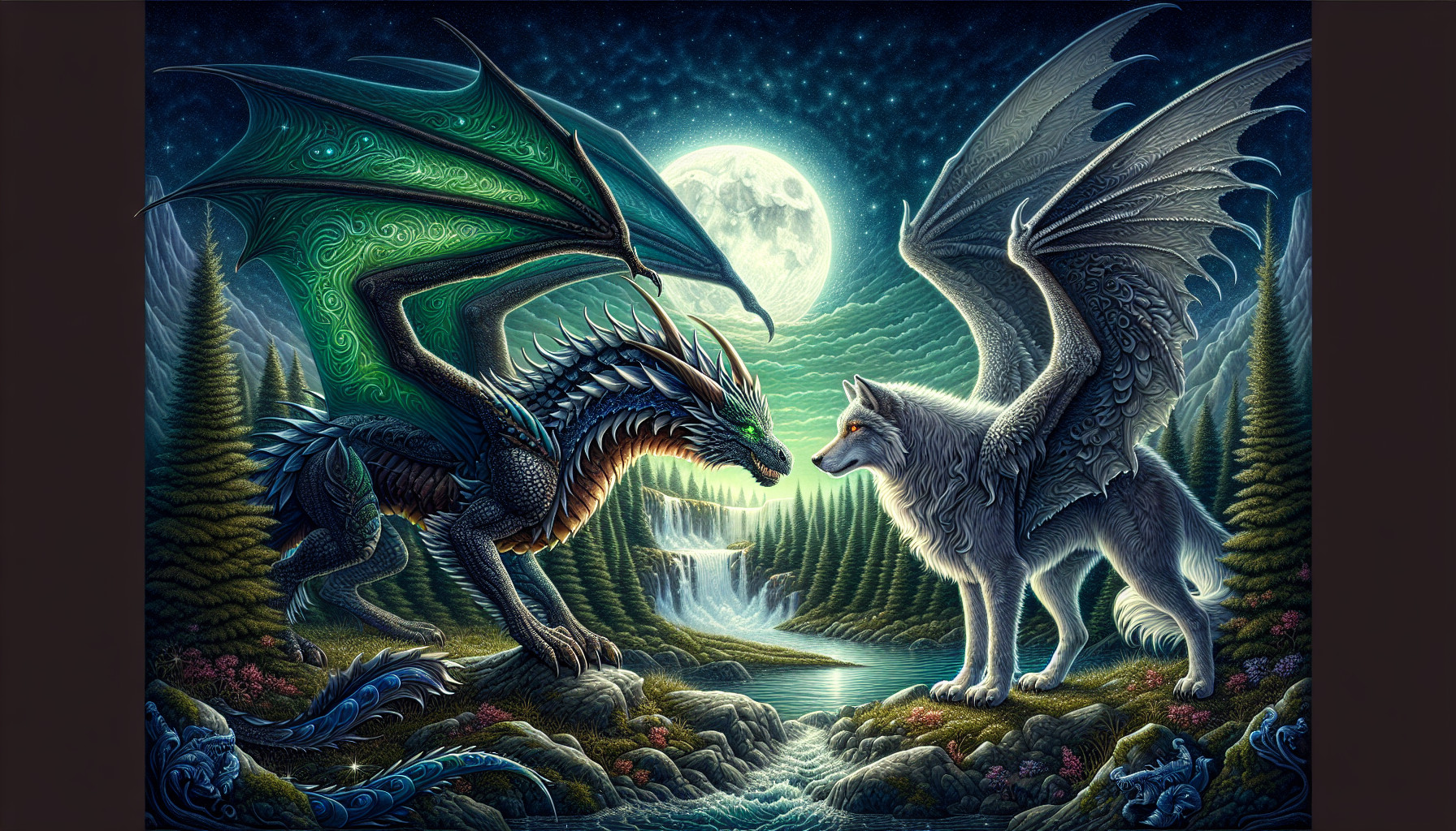 Dragons wolves outdoors