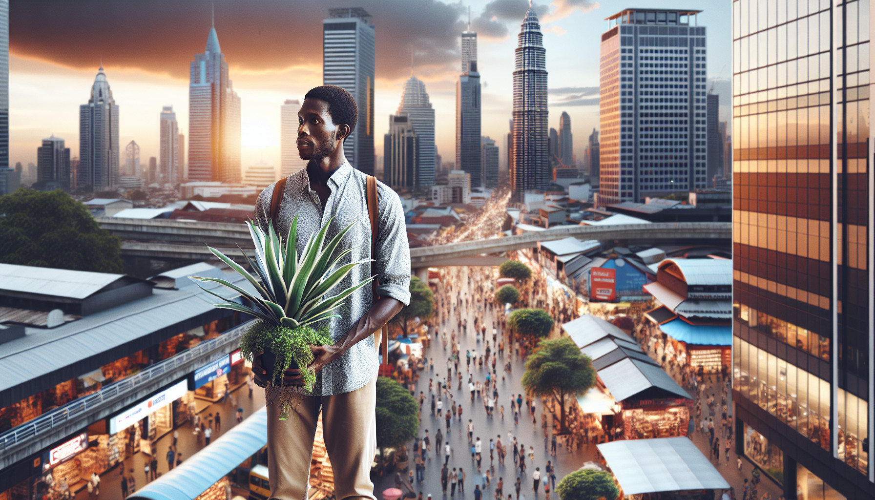 Man holding a draco waling through city