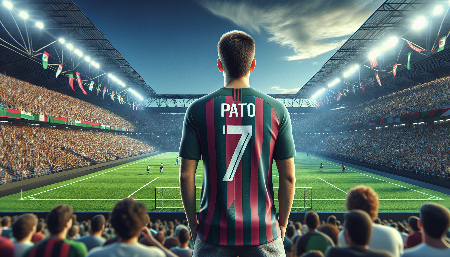 a player wearing jersey number 7 with the name PATO   at Old Trafford stadium 