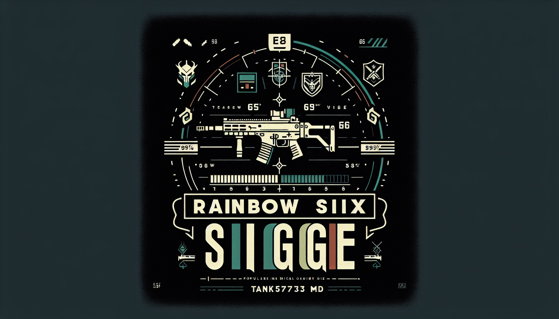 I want a bacround with the words Rainbow Six Siege on it in a faunt that would look like its from the game rainbow six siege and in a good color. I also want it to be a dark and rainbow six siege vibe backround with the name Tank5743md in the bottom right corner.