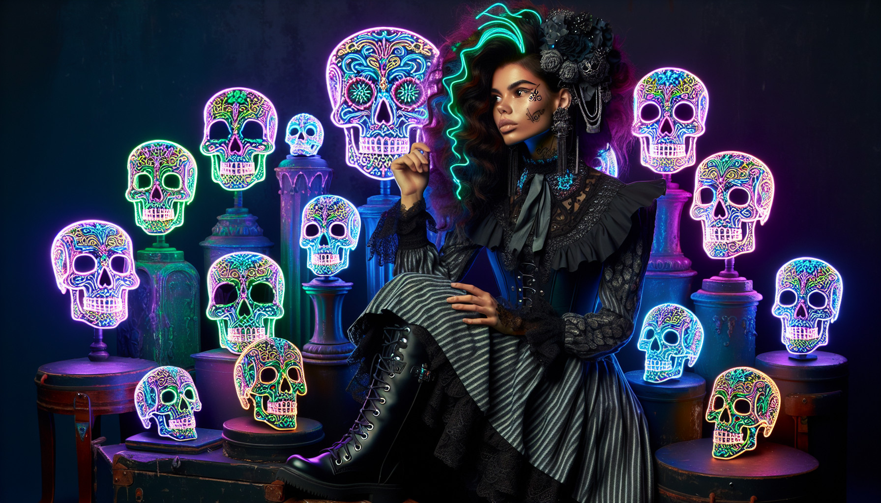 pretty girl gothic skulls