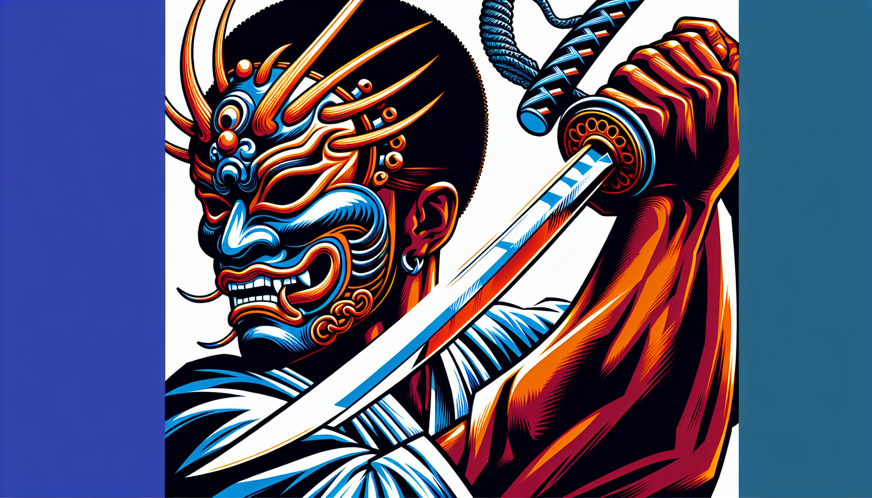 A black guy with a cool mask and sword 