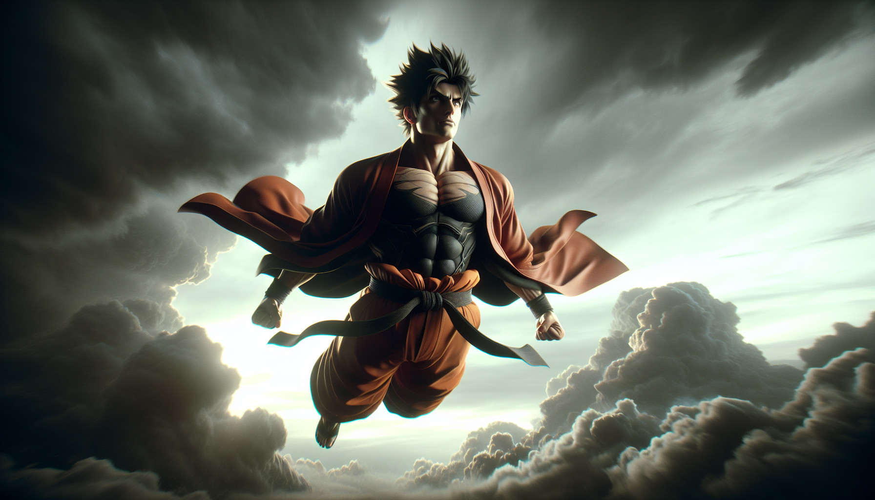 I want a dark image with cinematography with goku