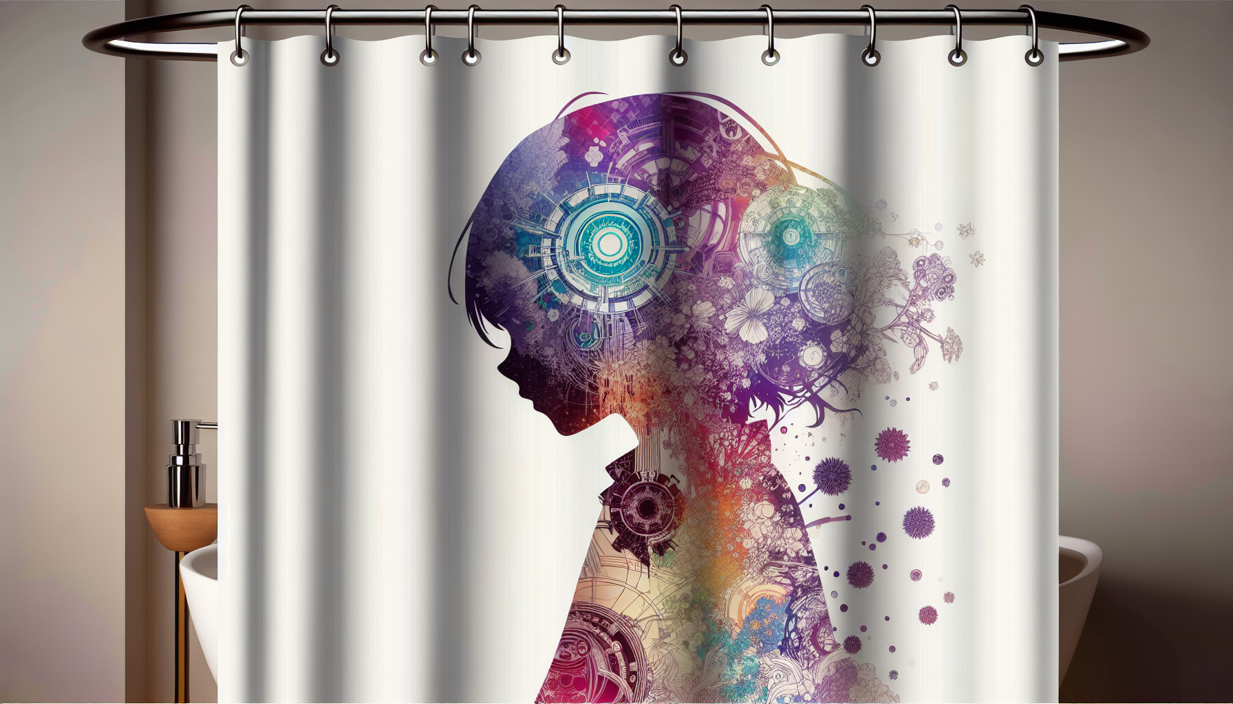 Shower curtain with girl silloete