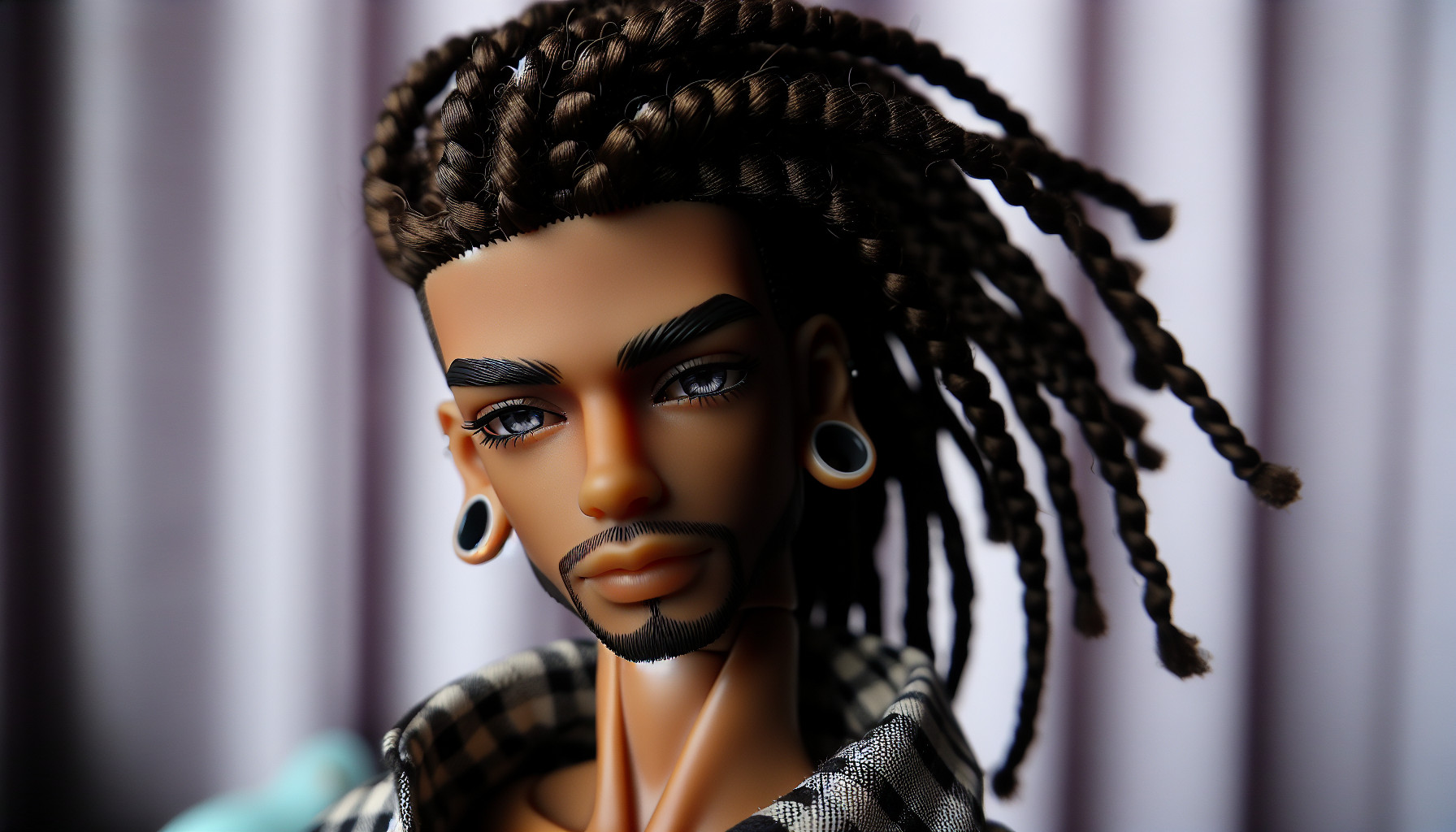 a black brat doll man wiyh locs and sreched ear fashion