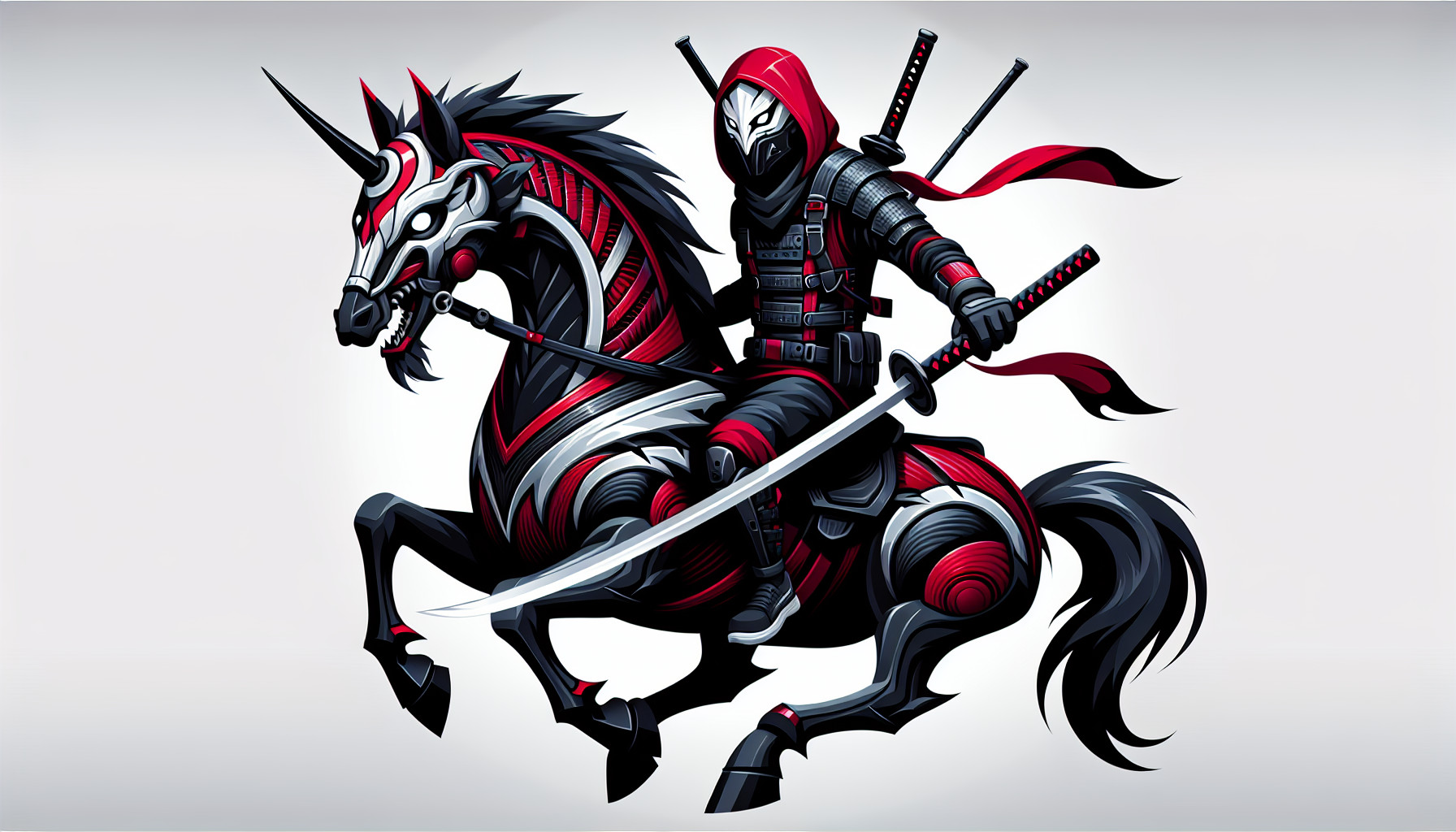 Deadpool riding a unicorn