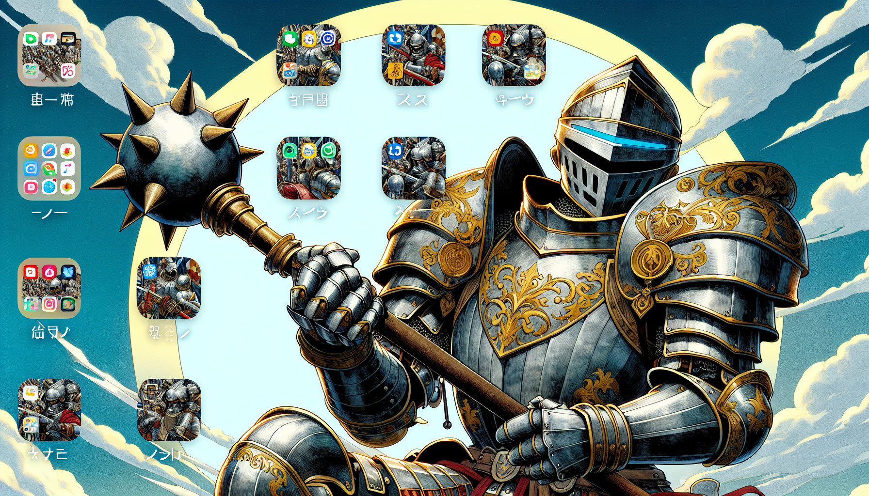i want a wall paper of a mega knight from clash royales and it should also change my apps logo into uniqu and also i should be able  to understand logos