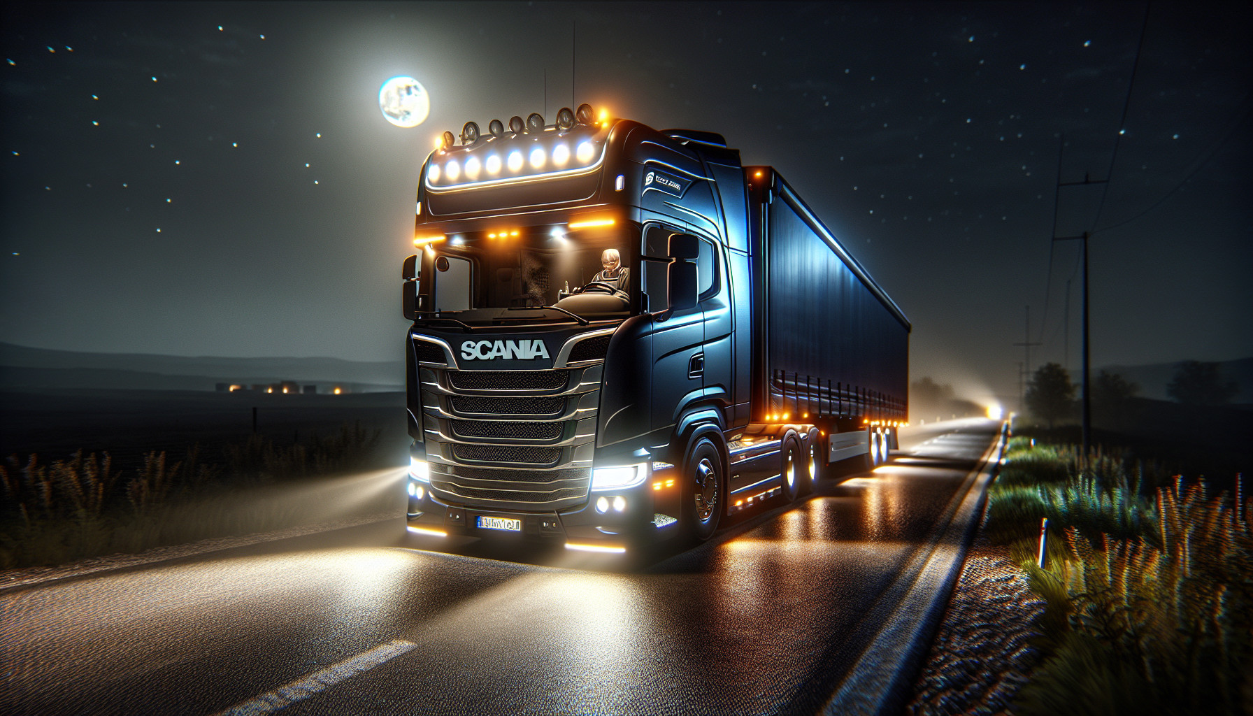 A nice custom Scania r730 on a late night drive
